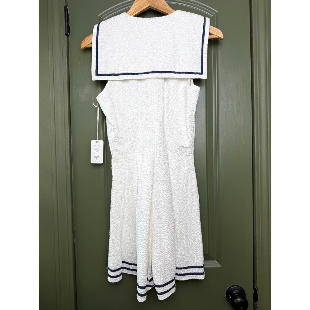 NWT Saylor Brooklynn Seersucker Sailor Romper Nautical Resort White Navy Small - Picture 4 of 5